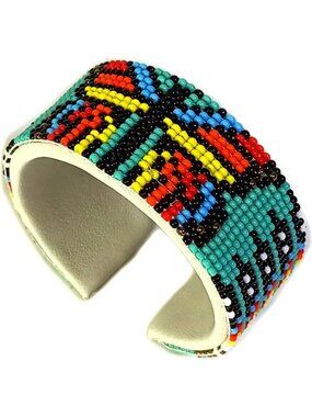Handmade Tribal Beaded Cuff Bracelet | Geometric Seed Bead Jewelry | Boho Chic